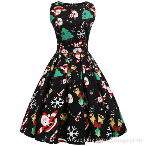 Womens flower printed lady vintage 50s sleeveless dress